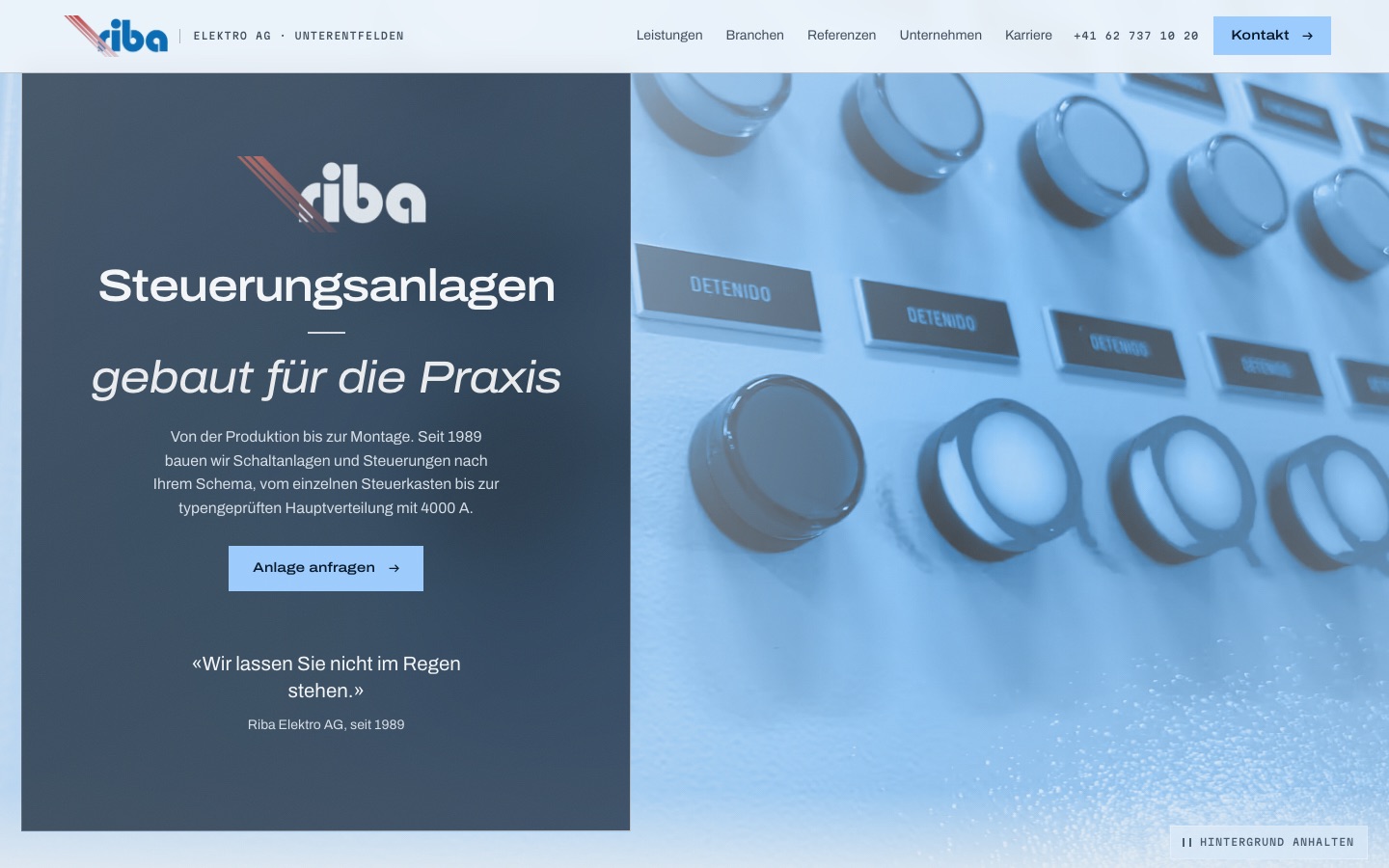Startseite der Website für Riba Elektro AG