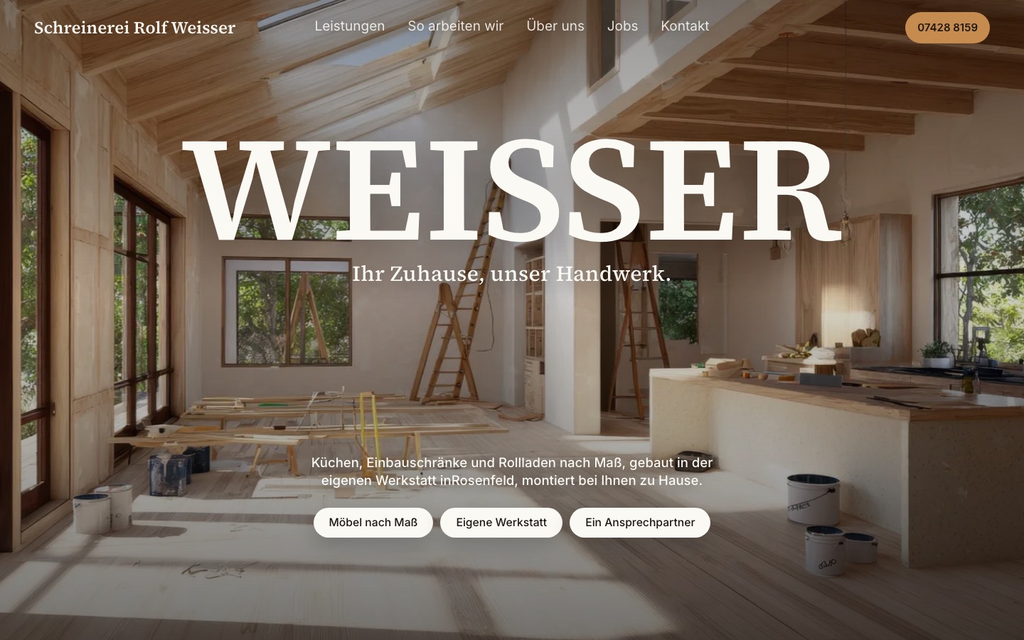 Startseite der Website für Schreinerei Rolf Weisser